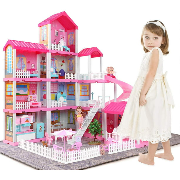 Details about   Dollhouse with Dollhouse Furniture and Dolls Dream Doll House for Little Girls 5